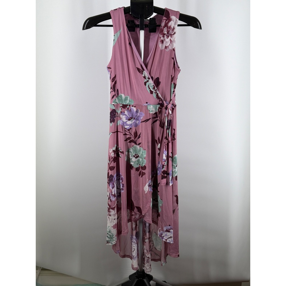 Fig‎ & Olive Mauve Floral High Low Wrap Dress Sleeveless Purple Small